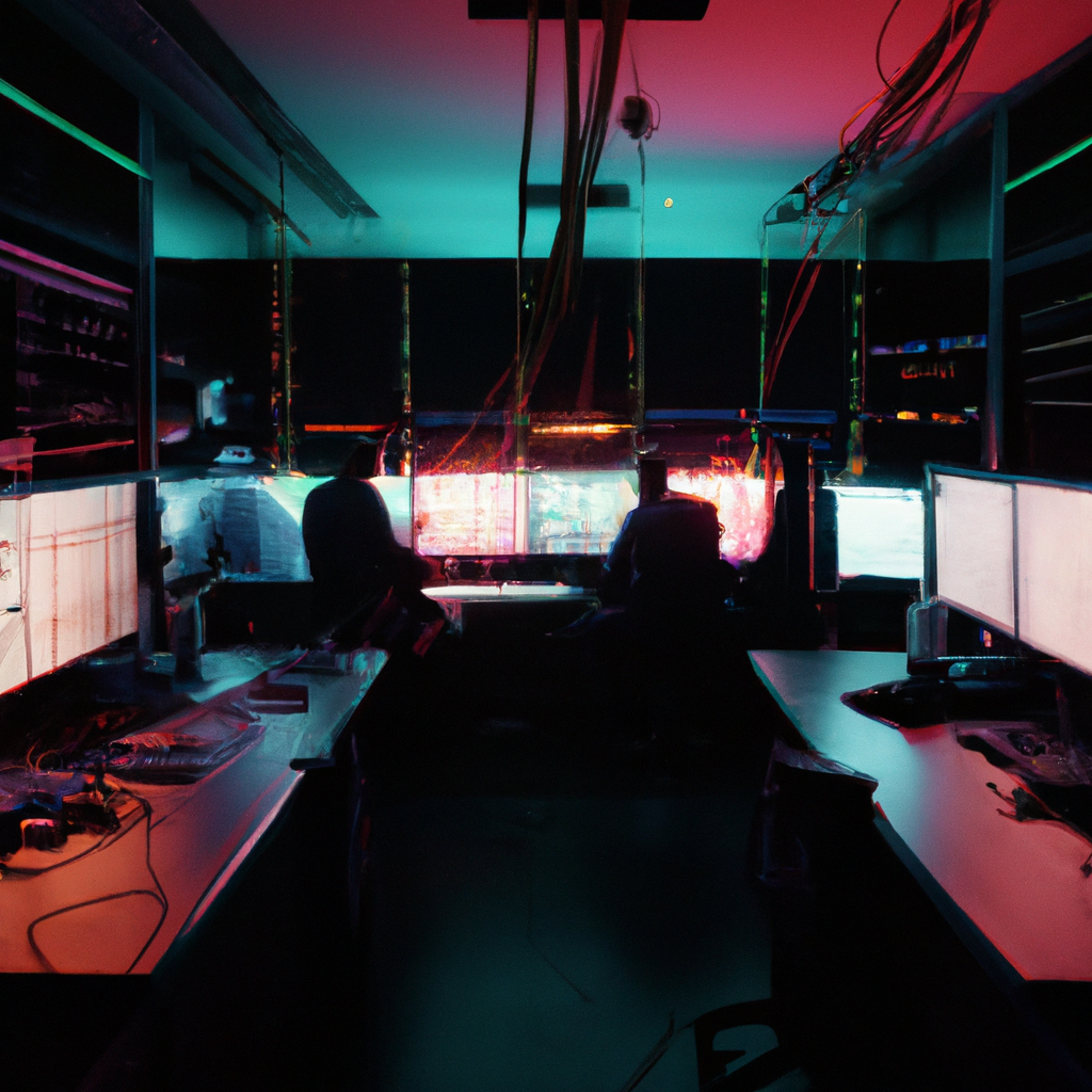 Editorial team collaborating in a newsroom with multi monitors and color grading panels